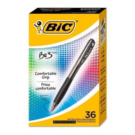 Bic BIC BU3 Retractable Ballpoint Pen, Medium 1 mm, Black Ink/Barrel, 36/Pack BU3361-BLK